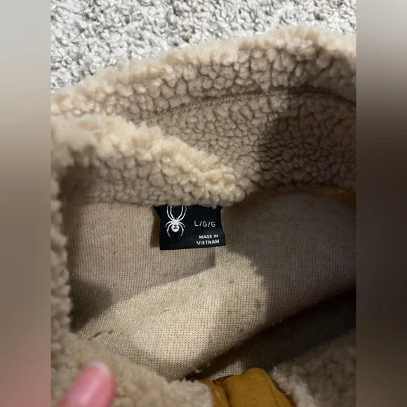 Spyder Tan Sherpa High Pile Full Zip Polyester Jacket Mens Size Large - Picture 5 of 6